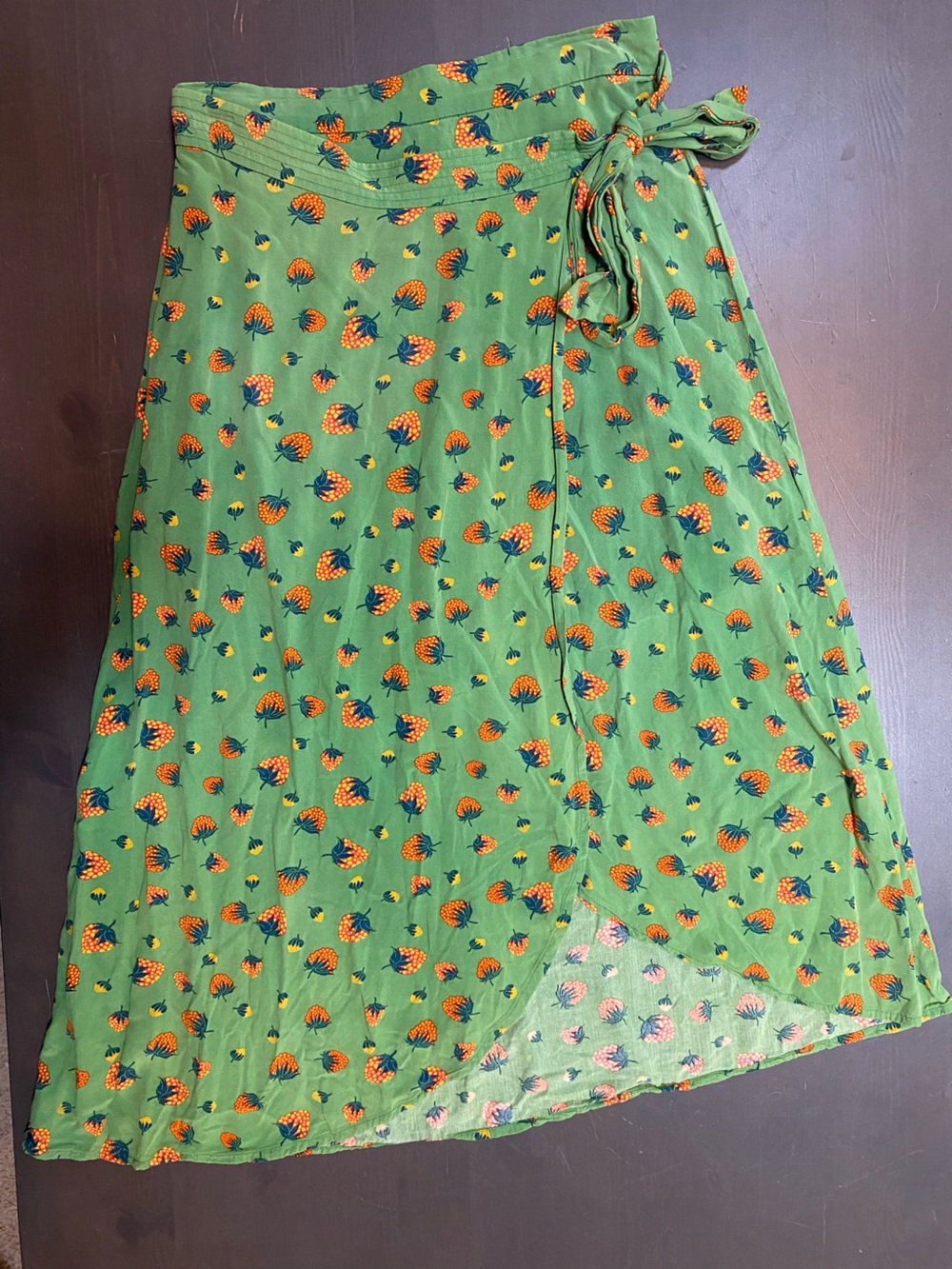 Anthropologie Conversations Strawberry Wrap Skirt XS Limited Edition Green